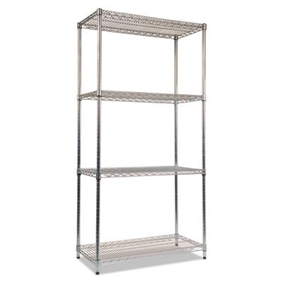 NSF Certified Industrial Four-Shelf Wire Shelving Kit, 36w x 18d x 72h, Silver